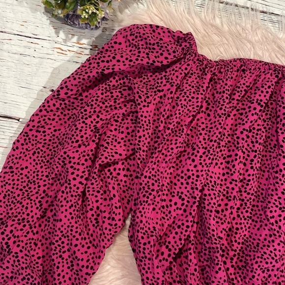 Beachgold Poppy Pink Black Polka Dot One Shoulder Blouse - Picture 10 of 10